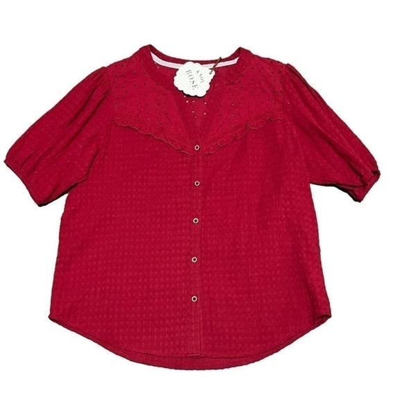 Knox Rose Tops - Knox Rose Button Up Eyelet Red Top Women’s Size M